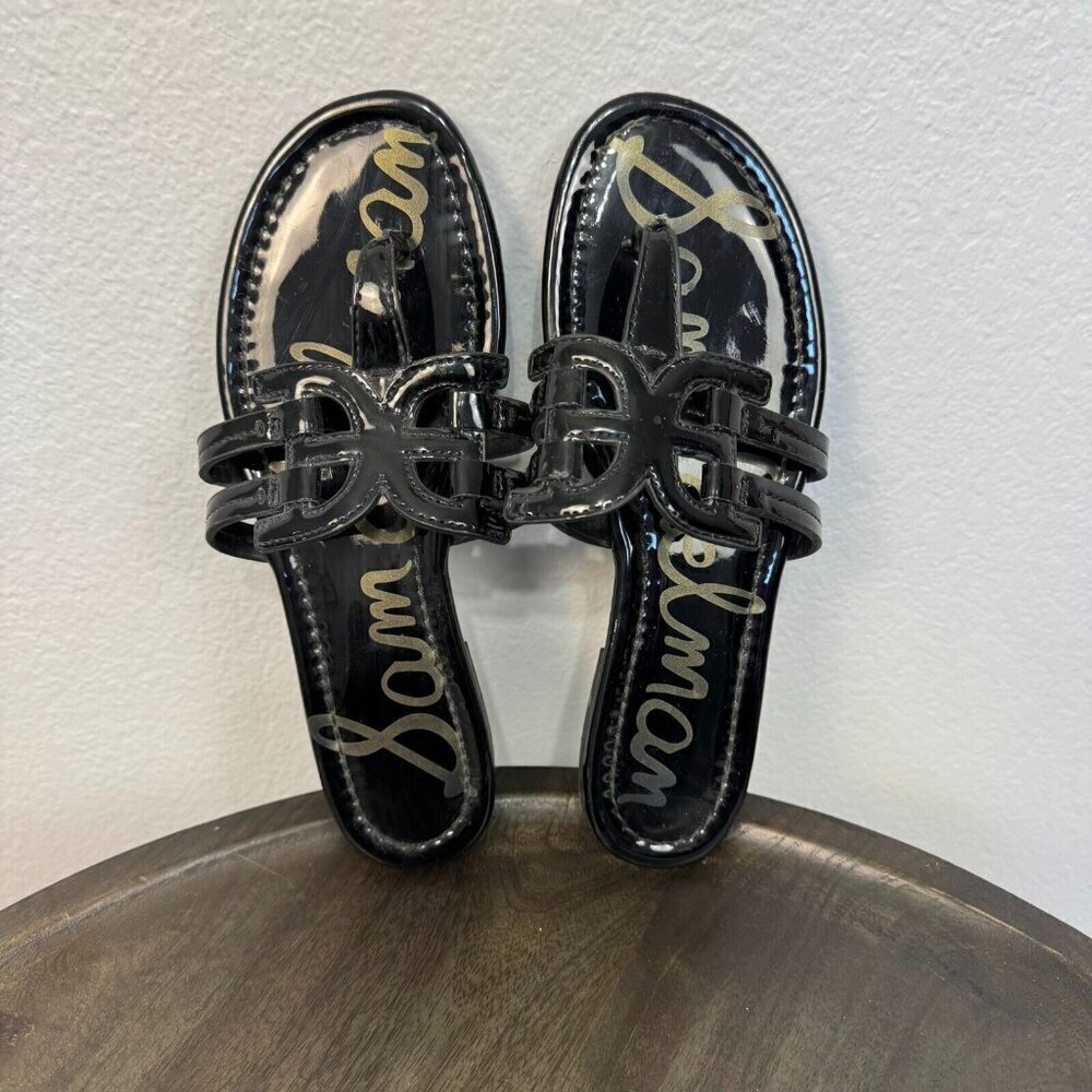 Sam Edelman Carter Women's Slides Slip On Flat Sandal Patent Leather Black Sz 6